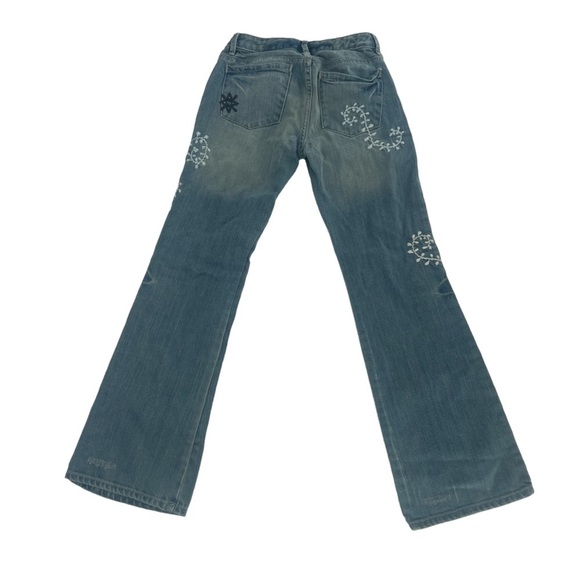 Gap Denim Floral Embroidered Adjustable Waist Boot Cut Jeans Size 12 Girl's - Picture 3 of 6